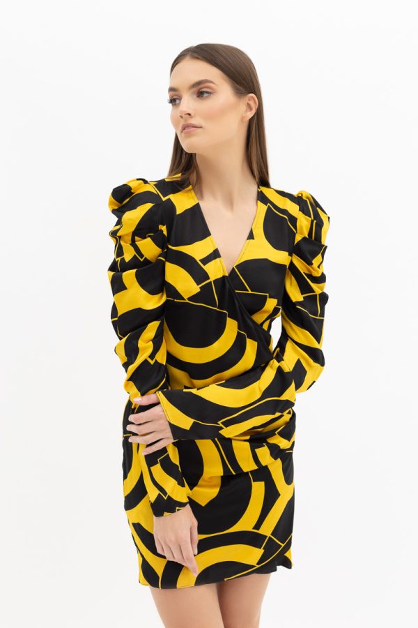 Wrap-effect printed satin mini dress DE LA VALI